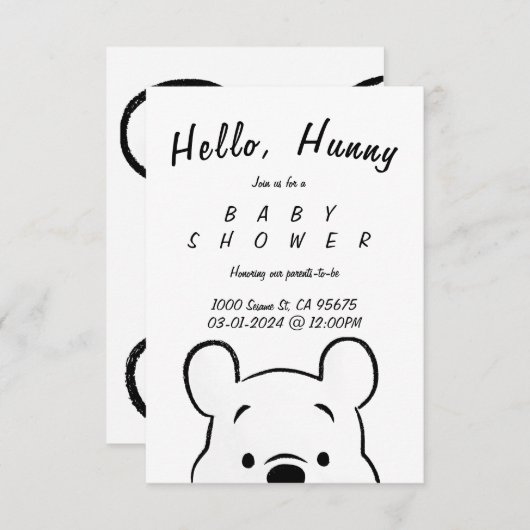 WINNIE BABY SHOWER INVITE KAART (Voorkant / Achterkant)