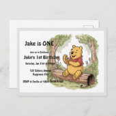 Winnie de Poeh eerste verjaardagspostkaart Uitnodiging Briefkaart (Voorkant / Achterkant)