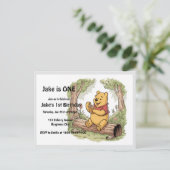 Winnie de Poeh eerste verjaardagspostkaart Uitnodiging Briefkaart (Staand voorkant)