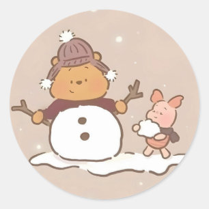 Winnie de Poeh Kerstmis Ronde Sticker
