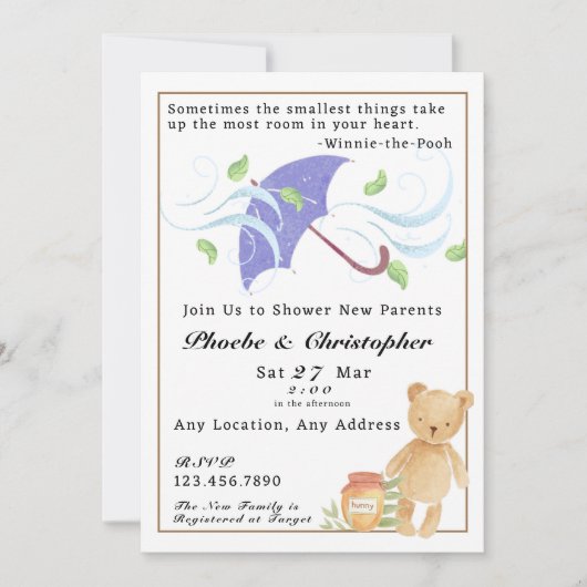 Winnie-the-Pooh Geïnspireerd Baby shower Uitnodigi Kaart (Voorkant)