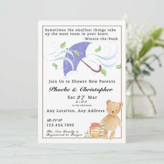 Winnie-the-Pooh Geïnspireerd Baby shower Uitnodigi Kaart (Staand voorkant)