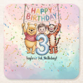 Winnie the Pooh | Happy Birthday Kartonnen Onderzetters (Voorkant)