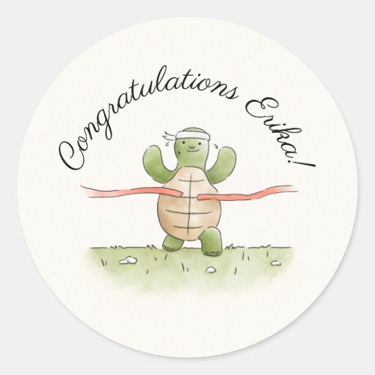 Winning Race Turtle Personalized Ronde Sticker (Voorkant)