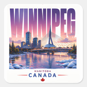 Winnipeg Canada Silhouette Rivierfront Reis Souven Vierkante Sticker