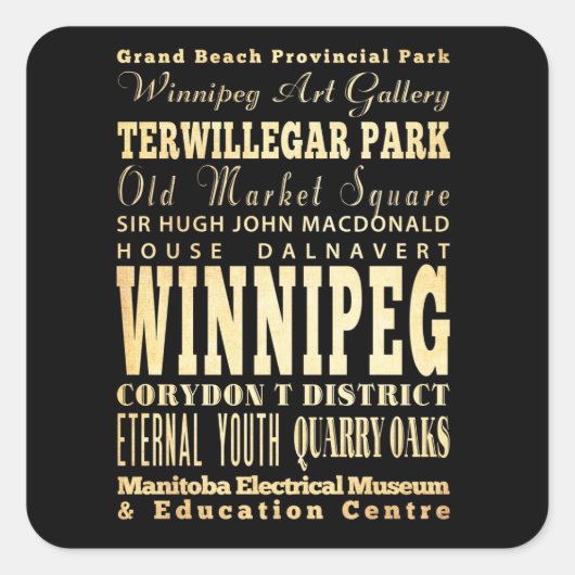 Winnipeg City of Canada Typography Art Vierkante Sticker (Voorkant)