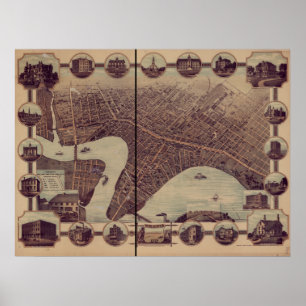 Winnipeg Manitoba 1884 Antiek Panoramische Kaart Poster