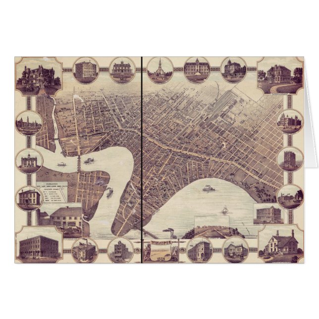 Winnipeg Manitoba Canada Bird's Eye Uitzicht Map 1 (Voorkant Horizontaal)
