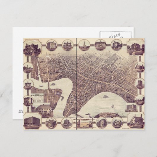 Winnipeg Manitoba Canada Bird's Eye Uitzicht Map 1 Briefkaart (Voorkant / Achterkant)