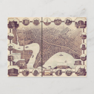 Winnipeg Manitoba Canada Bird's Eye Uitzicht Map 1 Briefkaart