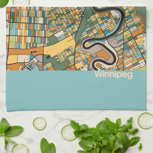 Winnipeg Map/blauw Theedoek (Gevouwen)