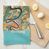 Winnipeg Map/blauw Theedoek (Quarter Fold)