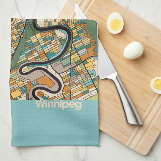 Winnipeg Map/blauw Theedoek (Quarter Fold)