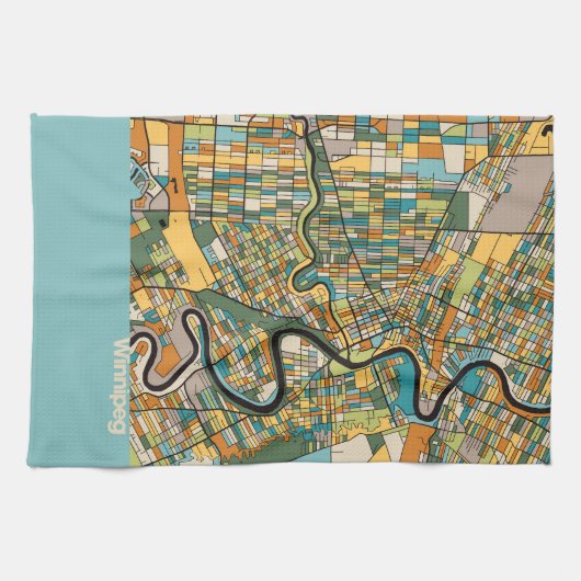 Winnipeg Map/blauw Theedoek (Horizontaal)