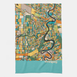 Winnipeg Map/blauw Theedoek