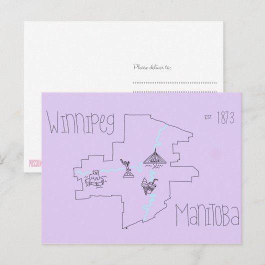 Winnipeg Map Briefkaart (Voorkant / Achterkant)