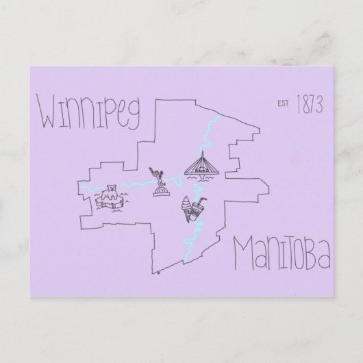 Winnipeg Map Briefkaart (Voorkant)