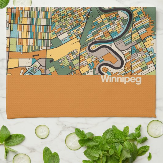 Winnipeg Map/oranje Theedoek (Gevouwen)