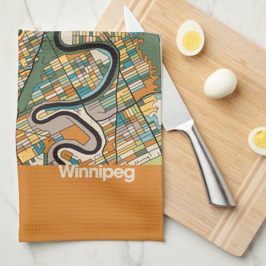 Winnipeg Map/oranje Theedoek (Quarter Fold)