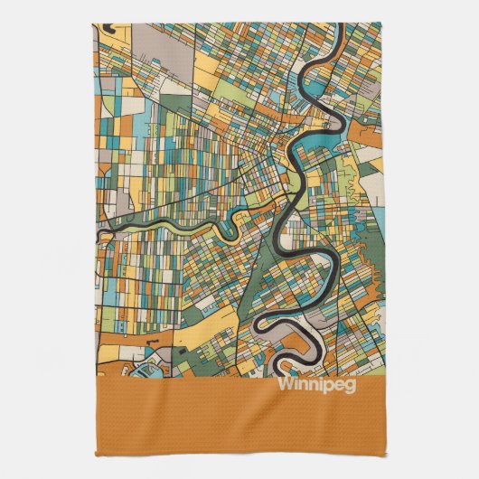 Winnipeg Map/oranje Theedoek (Verticaal)