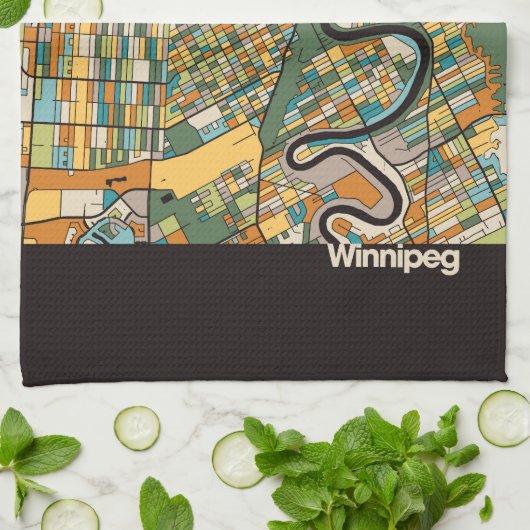 Winnipeg Map/zwart Theedoek (Gevouwen)