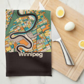 Winnipeg Map/zwart Theedoek (Quarter Fold)