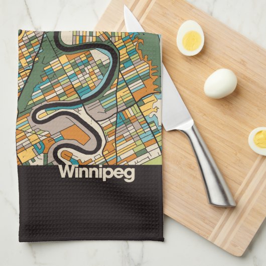 Winnipeg Map/zwart Theedoek (Quarter Fold)