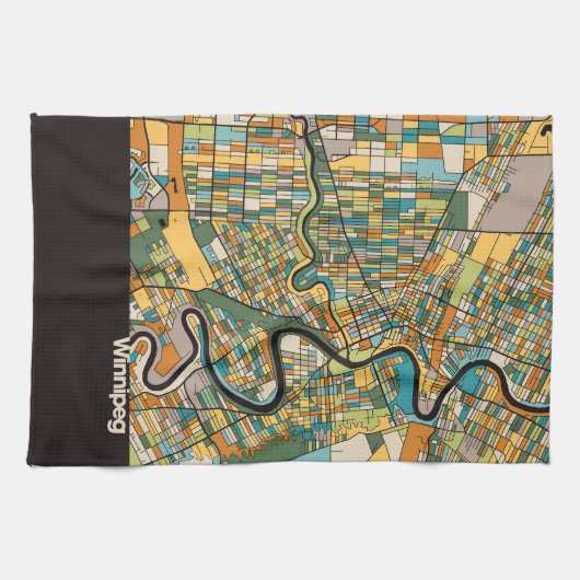 Winnipeg Map/zwart Theedoek (Horizontaal)