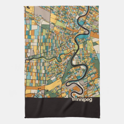 Winnipeg Map/zwart Theedoek (Verticaal)