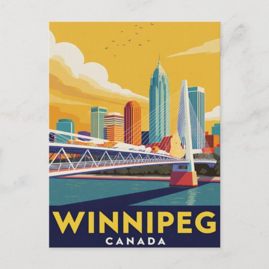 Winnipeg Skyline Canada Vintage Art Briefkaart (Voorkant)