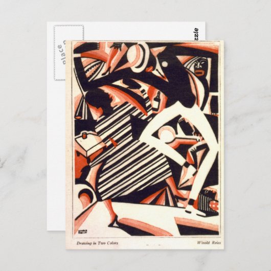 Winold Reiss Tekening geïnspireerd briefkaart (Voorkant / Achterkant)