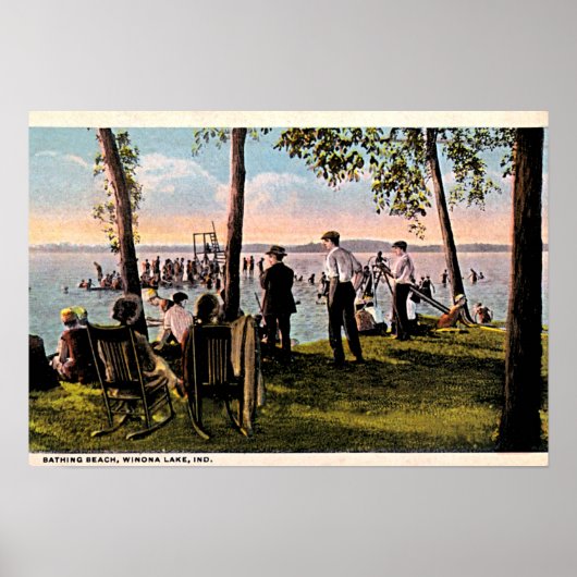 Winona Lake, Indiana Bathing Beach Poster (Voorkant)