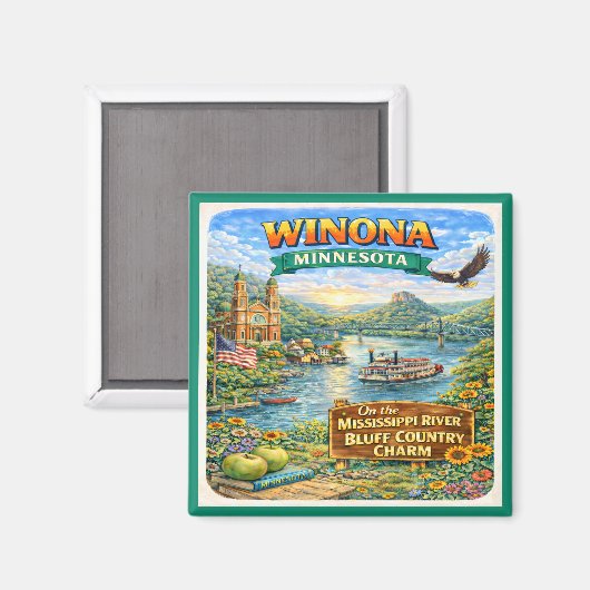 Winona, MN Minnesota Souvenir Magnet (Voorkant / Achterkant)