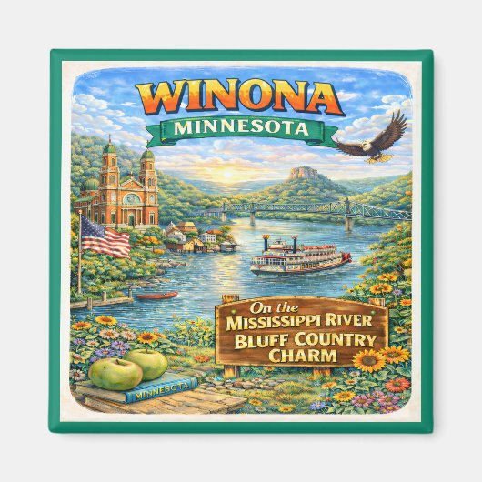 Winona, MN Minnesota Souvenir Magnet (Voorkant)