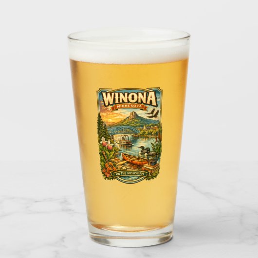 Winona, MN Minnesota Unieke Souvenir Glasbeker Glas (Voorkant gevuld)