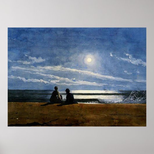 Winslow Homer aquarel, Moonlight Poster (Voorkant)