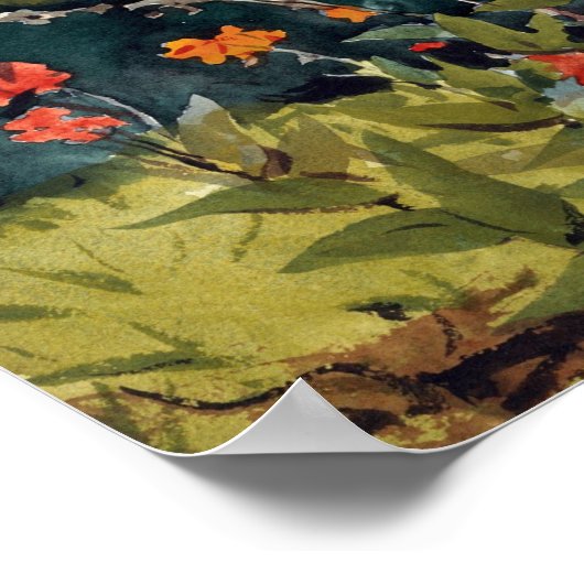 Winslow Homer Bloemtuin en Bungalow, Bermuda Poster (Hoek)