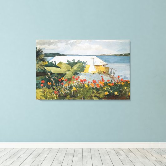 Winslow Homer Flower Garden en Bungalow Bermuda Canvas Afdruk (Insitu (Houten vloer))