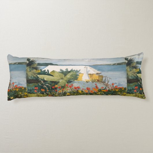Winslow Homer Flower Garden en Bungalow Bermuda Lichaamskussen (Achterkant)