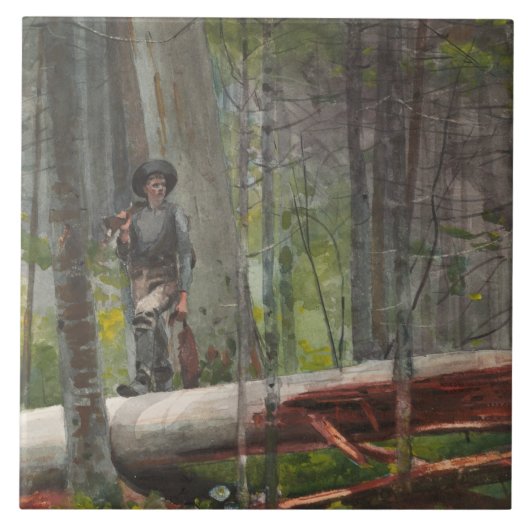 Winslow Homer - Hunter in de Adirondacks Tegeltje (Voorkant)