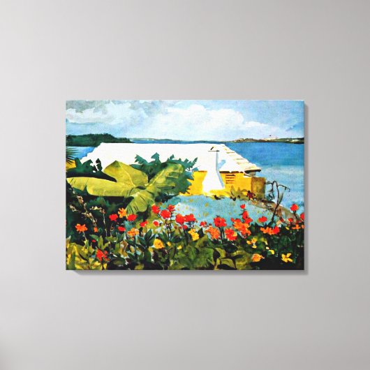 Winslow Homer-kunst: Flower Garden en Bungalow Canvas Afdruk (Voorkant)