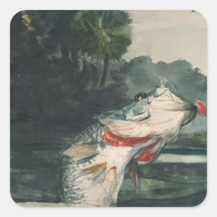 Winslow Homer Life Size Black Bass Vierkante Sticker
