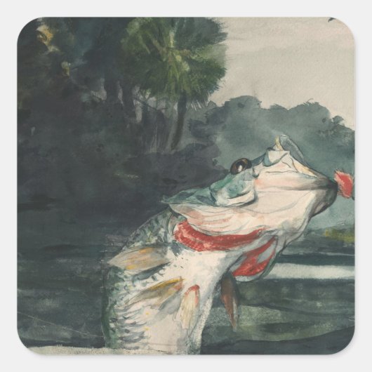  Winslow Homer Life Size Black Bass Vierkante Sticker (Voorkant)