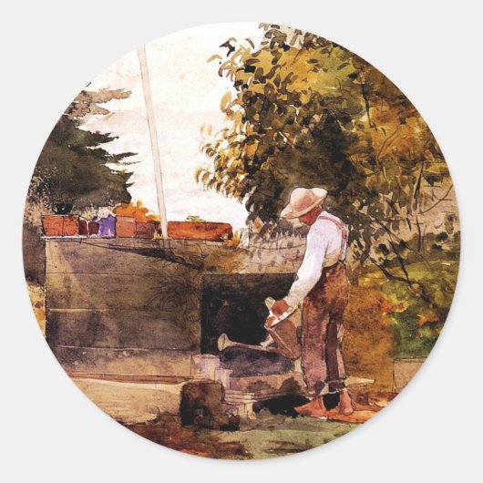 Winslow Homer schilderij, bij The Well Ronde Sticker (Voorkant)