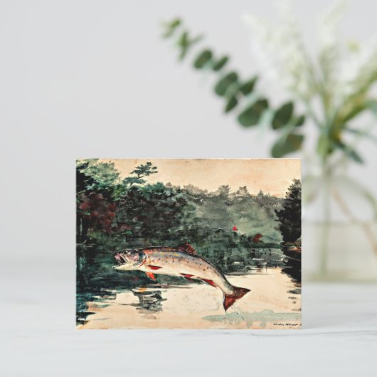 Winslow Homer-schilderij, Leaping-forel Briefkaart (Staand voorkant)