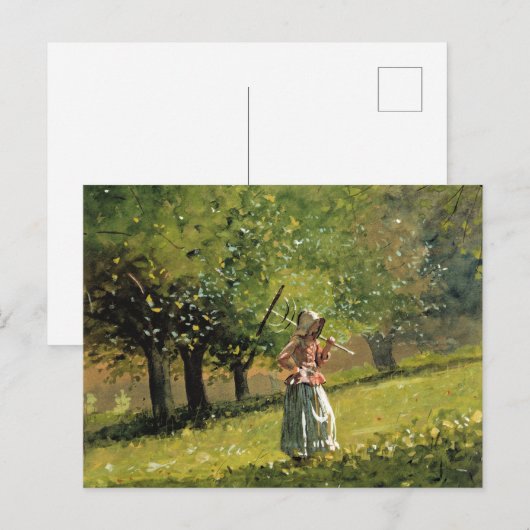 Winslow Homer schilderij, meisje met Hay Rake Briefkaart (Voorkant / Achterkant)