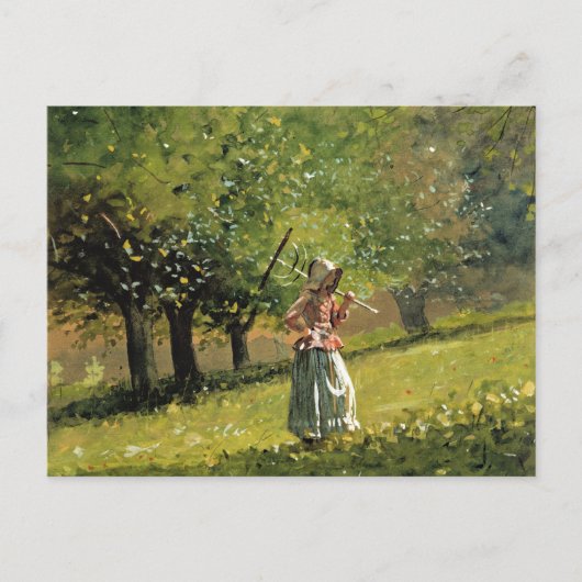 Winslow Homer schilderij, meisje met Hay Rake Briefkaart (Voorkant)