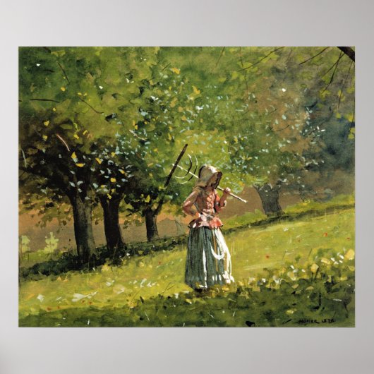 Winslow Homer schilderij, meisje met Hay Rake Poster (Voorkant)
