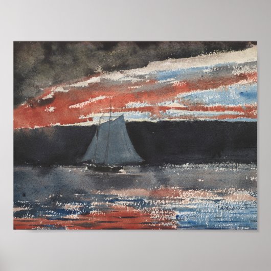 Winslow Homer - Schooner op Sunset Poster (Voorkant)