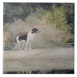  Winslow Homer Waterverf Dog op log Tegeltje